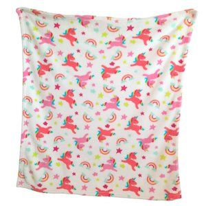 Cutie Pie Unicorn Rainbow Stars Fleece Blanket Lovey 30" X 33"